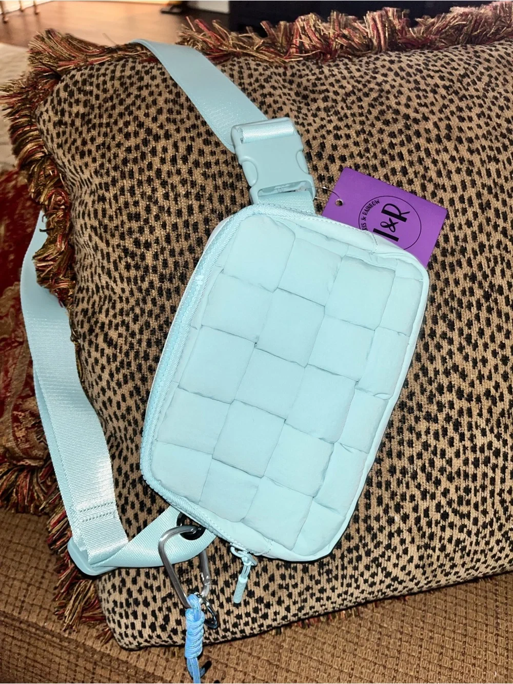 Iris & Rainbow Ice Blue Quilted Crossbody Bag